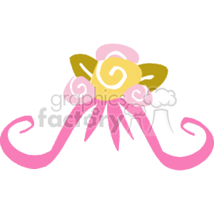 The clipart image features a stylized representation of a bouquet or arrangement of flowers, often associated with a wedding theme. There are a few flowers with visible petals, primarily in pink and yellow colors, with curving pink ribbons or streamers extending downward.