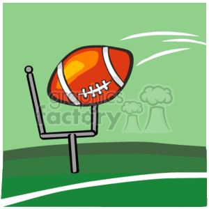 The clipart image depicts a stylized football flying through a goal post, indicating a successful field goal. The background shows a simplified representation of a football field.