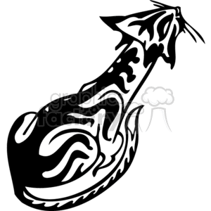 The clipart image shows a stylized depiction of a cat. It features bold, curving lines and abstract patterns that convey the form of a cat looking upwards. The image is designed in a manner that is suitable for vinyl cutting or signage purposes due to its clean, clear lines and high contrast.