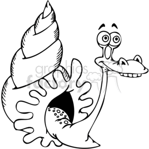 This clipart image features a caricature of a snail with a spiral shell and a comically exaggerated face with large eyes and a wide, smiling mouth. The snail appears to be oozing or leaving behind a trail of slime, which is a characteristic behavior of snails. The style is humorous and cartoonish, suitable for light-hearted and fun content.