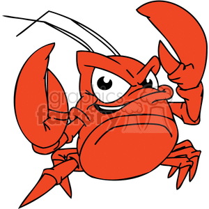 The image displays a cartoon of a red crab with a humorous expression. The crab has large, prominent eyes, big claws, and appears to be in an assertive or defensive stance.