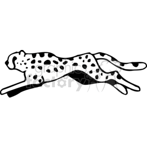 The clipart image depicts a stylized representation of a big cat, most likely a cheetah, based on the distinctive spots and dynamic running pose. The image is monochromatic, with the cat drawn in black and white, capturing the essence of movement and the recognizable spotted coat of a cheetah.