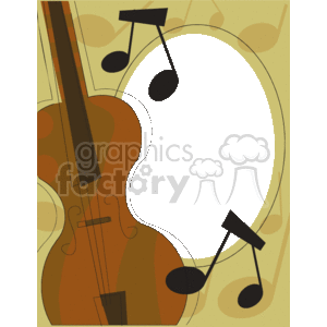 The clipart image features a brown cello on the left side with its neck extending upwards, and musical notes of different sizes scattered around the frame against a backdrop with shades of beige and brown that give the impression of an abstract musical theme. The backdrop also contains a large white area that appears to be a silhouette of a cello's body, which provides a contrast with the rest of the elements and possibly serves as a space where text can be added. The overall theme suggests a musical motif, likely intended for use in materials related to music, such as concert programs, invitations, or educational resources.
