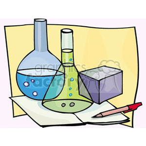 Science beaker and chemicals