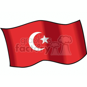 The image is a clipart representation of the national flag of Turkey. The flag is characterized by its red background featuring a white crescent moon and a white star.