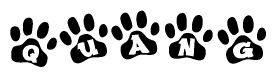 The image shows a series of animal paw prints arranged in a horizontal line. Each paw print contains a letter, and together they spell out the word Quang.