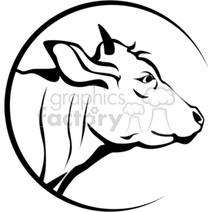 The clipart image depicts a stylized profile of a cow's head enclosed within a circle. It is a simple, black and white line art design, suitable for use as a vinyl decal, logo, or emblem for dairy products, farm branding, or anything related to cows or Jersey milk.