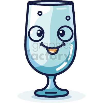 This clipart image features an anthropomorphized glass with a smiling face. The glass is drawn with eyes, eyeglasses, a mouth, and a small orange tongue, suggesting a friendly and happy character.