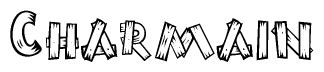 The clipart image shows the name Charmain stylized to look as if it has been constructed out of wooden planks or logs. Each letter is designed to resemble pieces of wood.