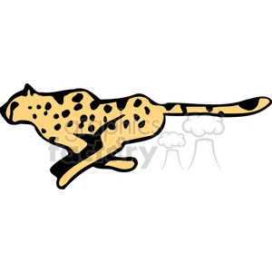 The clipart image features a simplified, stylized representation of a spotted big cat, such as a cheetah, known for its speed and distinct coat pattern. It's designed with minimal detail, primarily with outlines and filled-in solid colors to accentuate the shape and the spots of the animal.