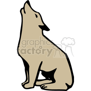 This is a clipart image of a dog in a seated position with its head tilted upwards as if it is howling. It has a simple, stylized design with minimal colors, primarily featuring beige or light brown with black outlining the dog's features.