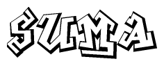 The clipart image depicts the word Suma in a style reminiscent of graffiti. The letters are drawn in a bold, block-like script with sharp angles and a three-dimensional appearance.