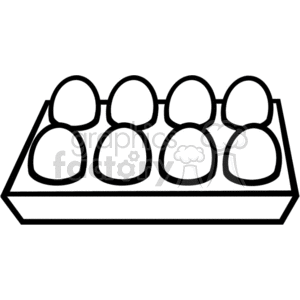 The clipart image displays an egg carton with eight eggs. The carton is designed to hold a dozen eggs, but four spots are empty.