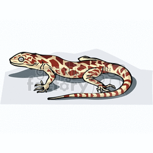 This is a clipart image of a stylized lizard with a patterned body, resting on a light surface with a shadow underneath, suggesting it is lying flat on a surface.
