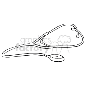 This is a black and white line drawing of a medical stethoscope. The image shows the earpieces, tubing, and diaphragm which are typical components of a stethoscope used by healthcare professionals to listen to the internal sounds of a patient's body.