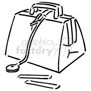 This clipart image features a doctor's bag, also known as a medical bag, with a stethoscope placed next to it. The medical bag is typically used by physicians or medical professionals to carry medical supplies and equipment during house calls or in a clinical setting.
