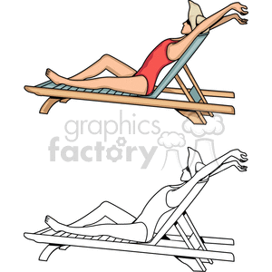 A Woman Sitting on a Teak Lounge Chair Streaching