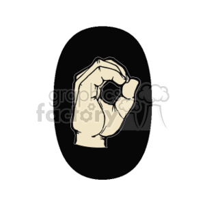 The clipart image shows a hand forming the letter 'O' in American Sign Language (ASL). The hand is positioned with the thumb and index finger touching while the remaining fingers are closed, creating the shape of the letter.