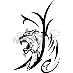 This clipart image features a stylized, black and white illustration of a roaring wildcat. It has an aggressive and dynamic appearance, suitable for use as a tattoo design, in signage, or vinyl cutting projects that require a wild animal or predator theme.