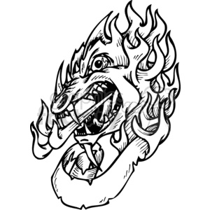 The image depicts a stylized dragon prominently featured in the center. The dragon appears to be roaring or breathing fire, indicated by the exaggerated and fierce facial expression with an open mouth, sharp teeth, and aggressive eyes. Flames or smoke are represented by the lines emanating from behind its head, forming a fiery mane. The dragon's body is not fully shown, suggesting that the image is focused on its head and upper neck. Its scales and other details are rendered in a bold, graphic style, suitable for vinyl cutting and other graphic design purposes. There are no banners or scrolls present in this picture.