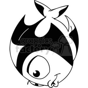 The clipart image depicts a stylized fish with prominent features including a large eye, a fin on top, and a whimsical, exaggerated shape overall. The fish appears to be designed in a cartoon-like manner, with bold black and white contrasts.