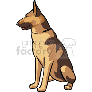 The clipart image depicts a cartoon illustration of a German Shepherd dog sitting down.