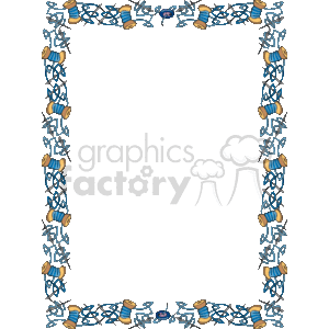 The image is a decorative border with a sewing and crafting theme. The border features several elements related to sewing, such as spools of thread, needles, and bits of yarn or thread. These items are intricately arranged to create an ornate frame around the edge of the image, leaving a large open space in the center, which could be used to insert text or other graphic elements. The design evokes a sense of creativity and could be well-suited for flyers, invitations, or any creative project related to sewing, knitting, or crafting.