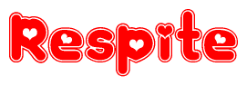 The image is a clipart featuring the word Respite written in a stylized font with a heart shape replacing inserted into the center of each letter. The color scheme of the text and hearts is red with a light outline.