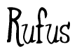 The image contains the word 'Rufus' written in a cursive, stylized font.