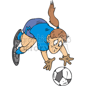 Girl soccer goalkeeper diving for the ball.