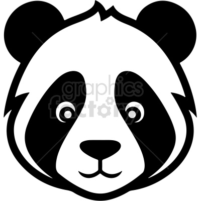 The clipart image shows a stylized black and white panda face. Its features include the characteristic large black patches around the eyes, over the ears, and across its round body, which are typical for a panda.