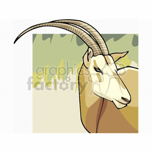 This clipart image features an artistic representation of what appears to be an addax, which is a type of antelope known for its long, twisted horns. The background suggests a simplified, abstract representation of a natural environment, possibly hinting at the addax's habitat.