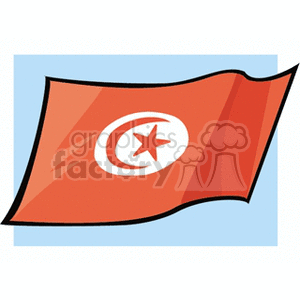 This clipart image features the flag of Tunisia. The flag is red with a white circle in the middle. Inside the circle, there is a red crescent surrounding a red star.