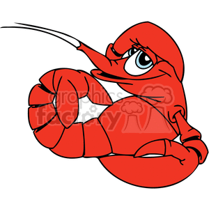 This clipart image features a cartoon lobster. The lobster is colored bright red, with a comical expression on its face, large, round eyes, and prominent claws held in front of it. It appears to be in a relaxed or confident pose, with one of its antennae extended outward.