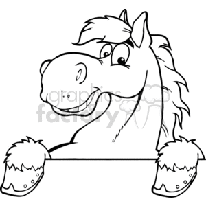 black and white outline of a cartoon horse