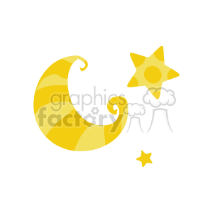 The clipart image features a stylized crescent moon accompanied by two stars. The moon and the stars have a cheerful cartoonish appearance. 