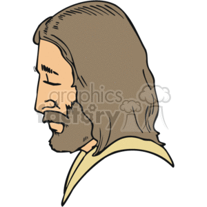 This clipart image depicts a stylized representation of a figure that is commonly associated with representations of Jesus in Western Christian iconography. The figure has long hair, a beard, and a serene expression, with a hint of a halo or nimbus around the neck, suggesting divinity or holiness.