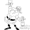 black and white santa drinking chamagne cartoon