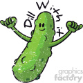 cartoon character dill with it pickle distressed vector art