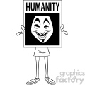 black and white vector clipart image of anonymous person holding a sign