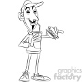 black and white vector clipart image of anonymous person eating lunch