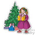 girl with christmas gift sticker