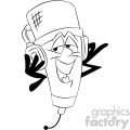 black and white cartoon microphone mascot character wearing headphones