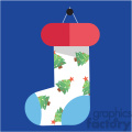 cartoon christmas stocking on blue square with christmas trees vector flat design