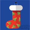 red christmas stocking on blue square with christmas trees vector flat design