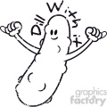 cartoon character dill with it pickle distressed vector art black white