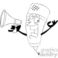 black and white cartoon microphone mascot character with a megaphone