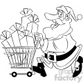 black and white santa with shopping cart full of presents