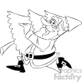 black and white cartoon santa running with christmas tree