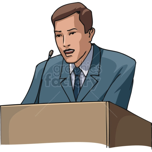 man speaking at podium